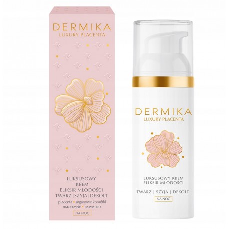 Dermika Luxury Placenta - luksusowy krem-eliksir młodości na noc twarz/ szyja/ dekolt, poj. 50 ml