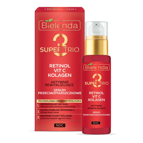 Bielenda SUPER TRIO 3/ RETINOL + VIT C + KOLAGEN - aktywnie rewitalizujące serum przeciwzmarszczkowe na noc, poj. 30 ml