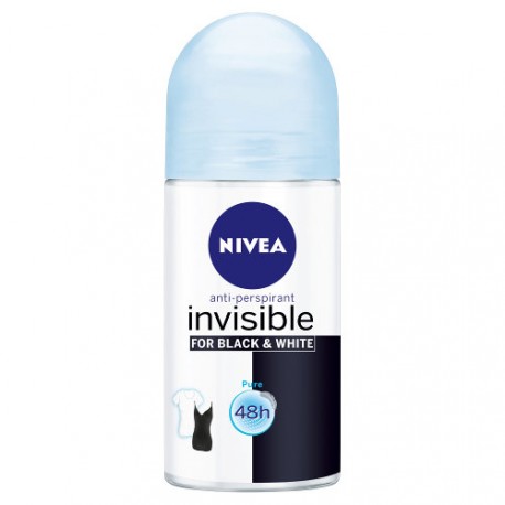 Nivea Invisible For Black & White 48h PURE (niebieski) - antyperspirant, roll-on, poj. 50 ml.
