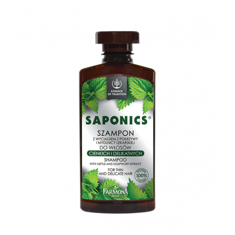 SAPONICS - szampon z pokrzywą i mydlnicą lekarską do włosów cienkich i delikatnych, poj. 300 ml