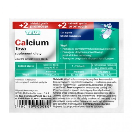 Calcium Teva, effervescent tablets, 12 pcs. + 2 pcs.