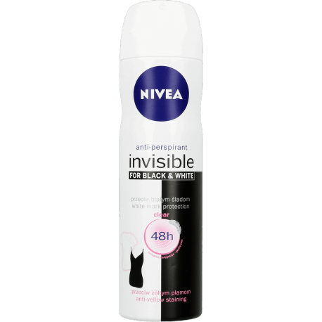 NIVEA Invisible Clear 48 h - antyperspirant w aerozolu dla kobiet, Black & White, poj. 150 ml