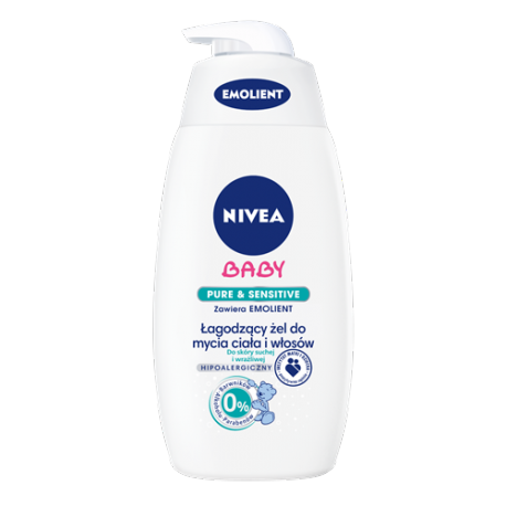 NIVEA Baby - hipoalergiczny, łagodzący żel do mycia ciała i włosów, Pure & Sensitive, emolient, poj. 500 ml