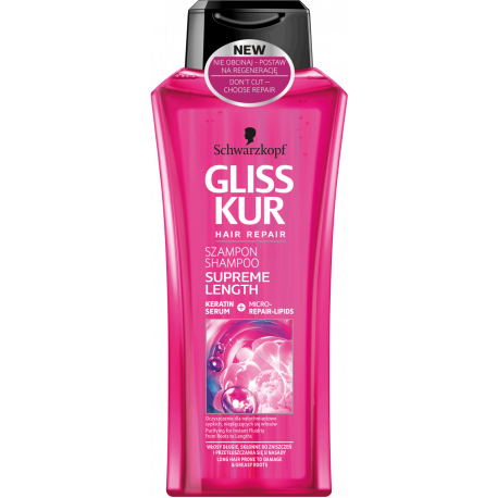 Gliss Kur Supreme Length Shampoo with Repair Micro-Lipids for long, stressed hair, 400 ml