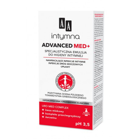 AA Intymna - ADVANCED MED+ pH 3,5. Specjalistyczna emulsja do higieny intymnej, Na nawracające infekcje intymne, poj. 300 ml