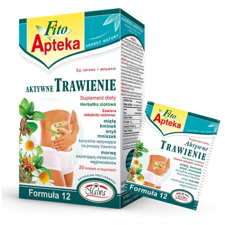 Aktywne Trawienie Formuła 12 - herbata ziołowa, suplement diety, zawartość: 20 saszetek w kopertach aluminiowych x 2 g