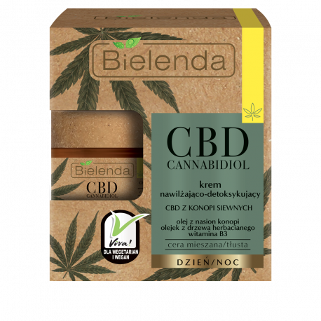 Bielenda CBD Cannabidiol - krem nawilżająco-detoksykujący z CBD z konopi siewnych cera mieszana / tłusta, poj. 50 ml