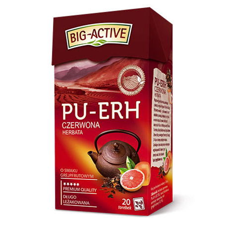 Big-Active - Herbata czerwona Pu-Erh o smaku grejpfrutowym, 20 saszetek x 1,8 g