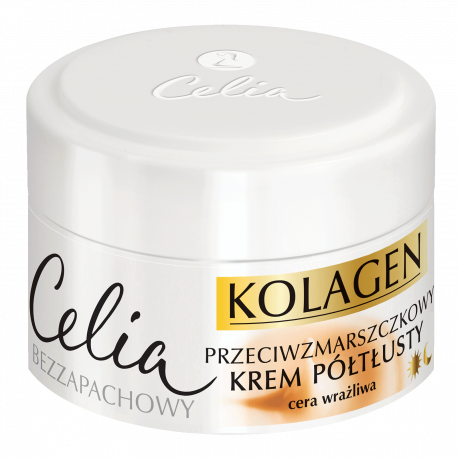 Celia Kolagen - przeciwzmarszczkowy krem półtłusty z kozim mlekiem do cery wrażliwej na dzień i na noc, poj. 50 ml