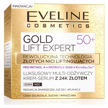 Eveline Gold Lift Expert - luxurious multi-replenishing cream-serum with 24k Gold 50+, for day and night, 50 ml