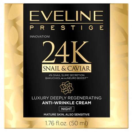 Eveline Prestige 24K Snail & Caviar - luksusowy głęboko regenerujący krem przeciwzmarszczkowy na noc, poj. 50 ml