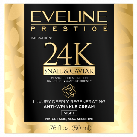 Eveline Prestige 24K Snail & Caviar - luxurious deeply regenerating anti-wrinkle night cream, capacity 50 ml