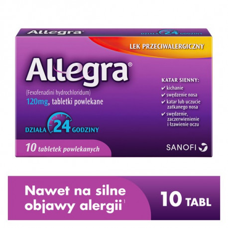 Allegra - 120 mg film-coated tablets, anti-allergy medication, 10 pcs.