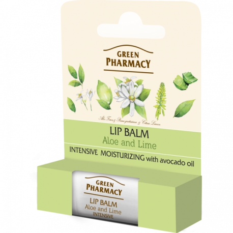 Green Pharmacy Lip Balm - balsam do ust, aloes i limonka, intensywnie zmiękczający, SPF 10, masa netto: 3,6 g