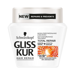 Gliss Kur Total Repair - maska do włosów intensywnie regenerująca, przeciwdziałanie łamliwości, poj. 300 ml