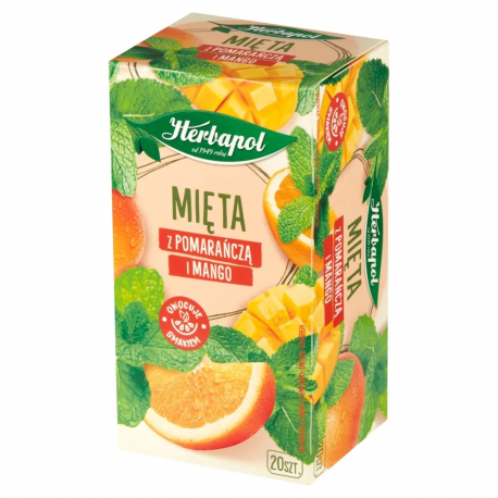 Herbapol Lublin - mięta z pomarańczą i mango, herbatka ziołowo-owocowa o smaku cytrusowym: 30 g (20 torebek x 1,5 g)