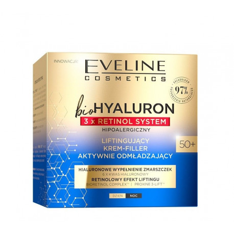 Eveline BioHyaluron 3x Retinol System - lifting cream-filler actively rejuvenating day and night 50+, volume 50 ml