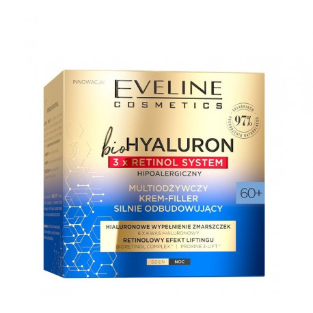 Eveline BioHyaluron 3x Retinol System - multiodżywczy krem-filler silnie odbudowujący na dzień i na noc 60+, poj. 50 ml