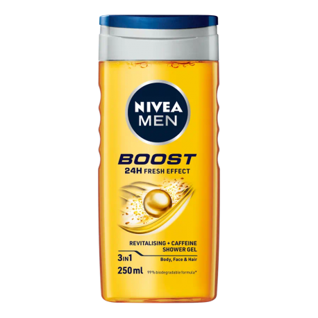 Nivea Men Boost - rewitalizujący, nawilżający, kofeinowy żel pod prysznic 3w1, efekt 24h świeżości, poj. 250 ml