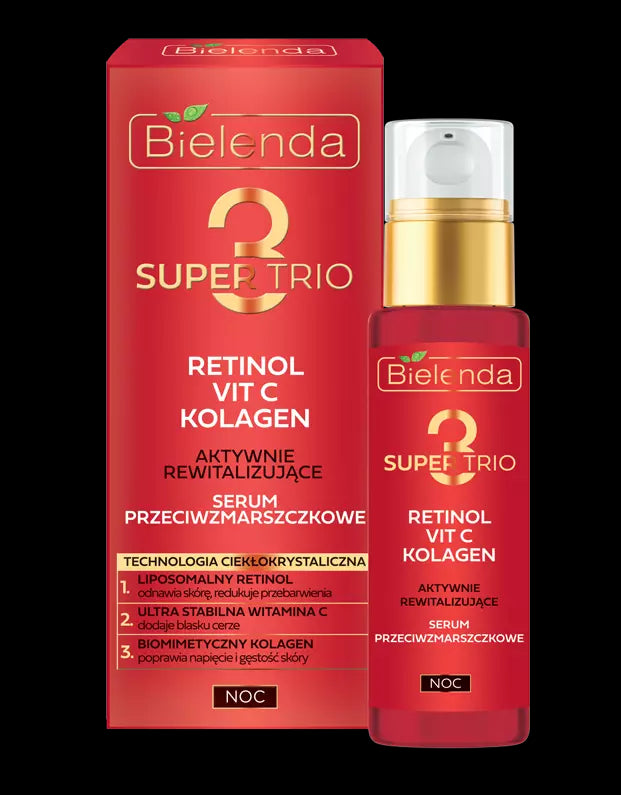 Bielenda SUPER TRIO 3/ RETINOL + VIT C + COLLAGEN - actively revitalizing anti-wrinkle night serum, volume 30 ml