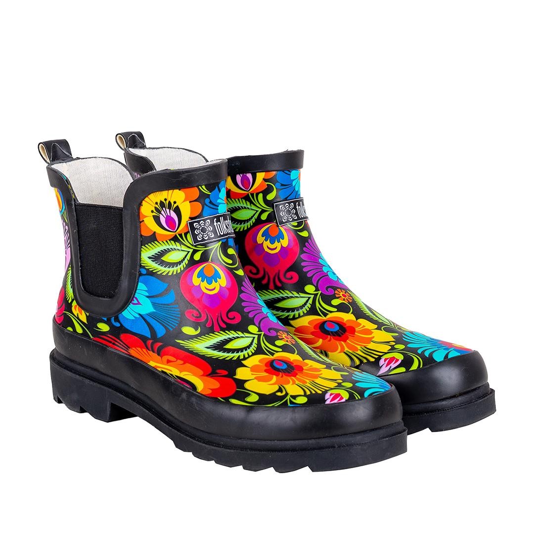 Folkstar - rain boots, black Łowicz pattern, 1 piece FINAL SALE - NO RETURNS