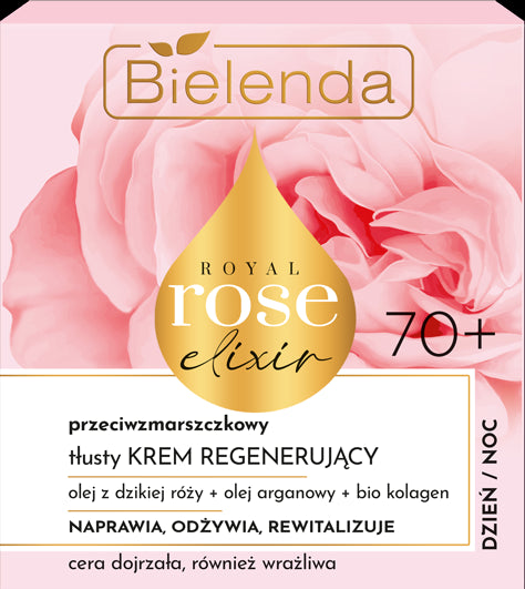Bielenda Royal Rose Elixir - anti-wrinkle oily regenerating cream 70+ for day and night, volume 50 ml