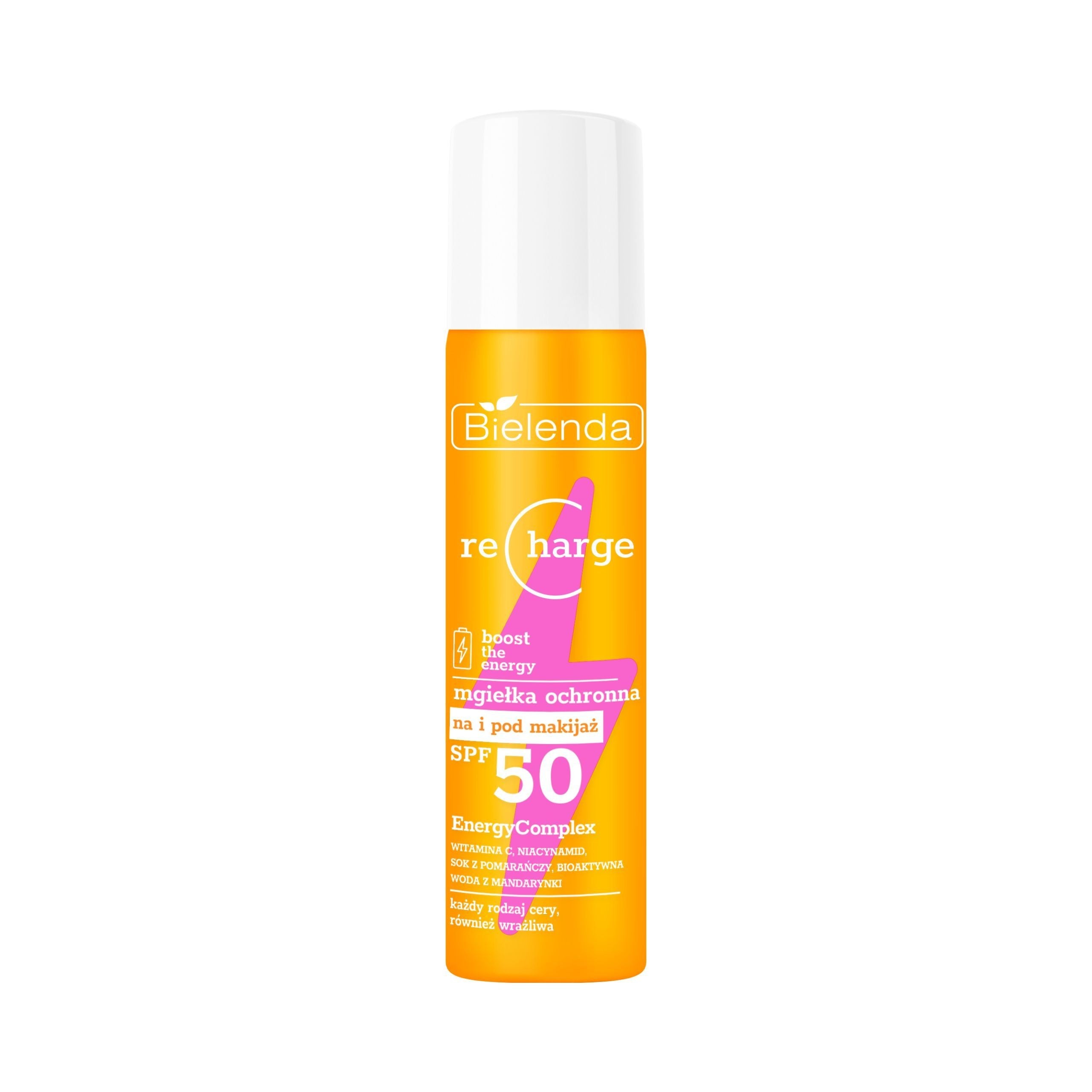 Bielenda RECHARGE boost the energy - protective mist, over and under makeup SPF 50, capacity 75 ml