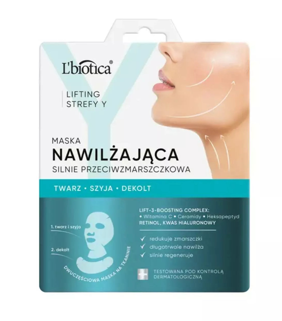 L'Biotica Home Spa - lifting zone Y, moisturizing face mask on fabric, strongly anti-wrinkle, 1 piece