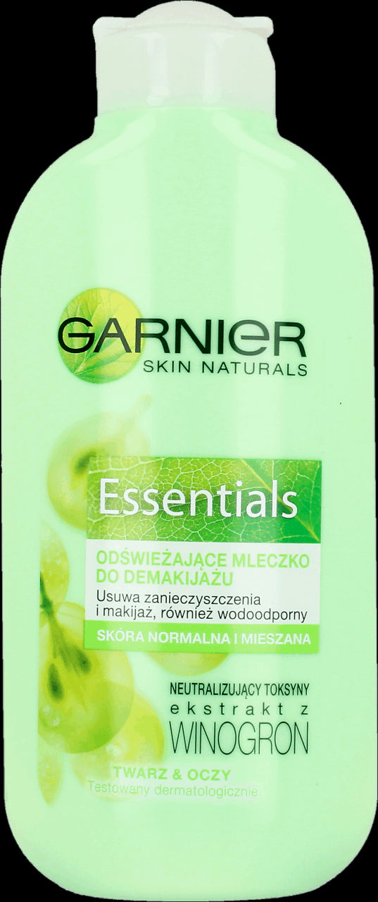 Essentials - refreshing makeup remover milk, normal and combination skin, 200 ml capacity.