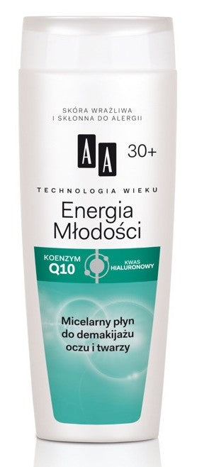 AA Age Technology 30+ Energy of Youth - micellar eye and face makeup remover, 200 ml capacity.