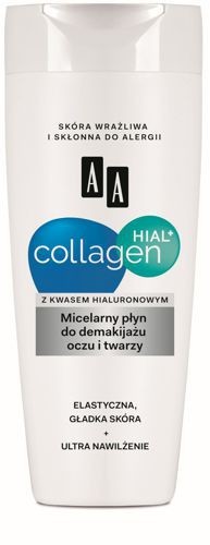 AA Collagen Hial+ Micellar makeup remover for face and eyes, 200 ml capacity.