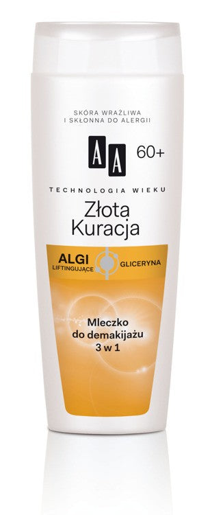 AA Age Technology 60+ Golden Treatment - 3-in-1 makeup remover milk, 200 ml capacity.