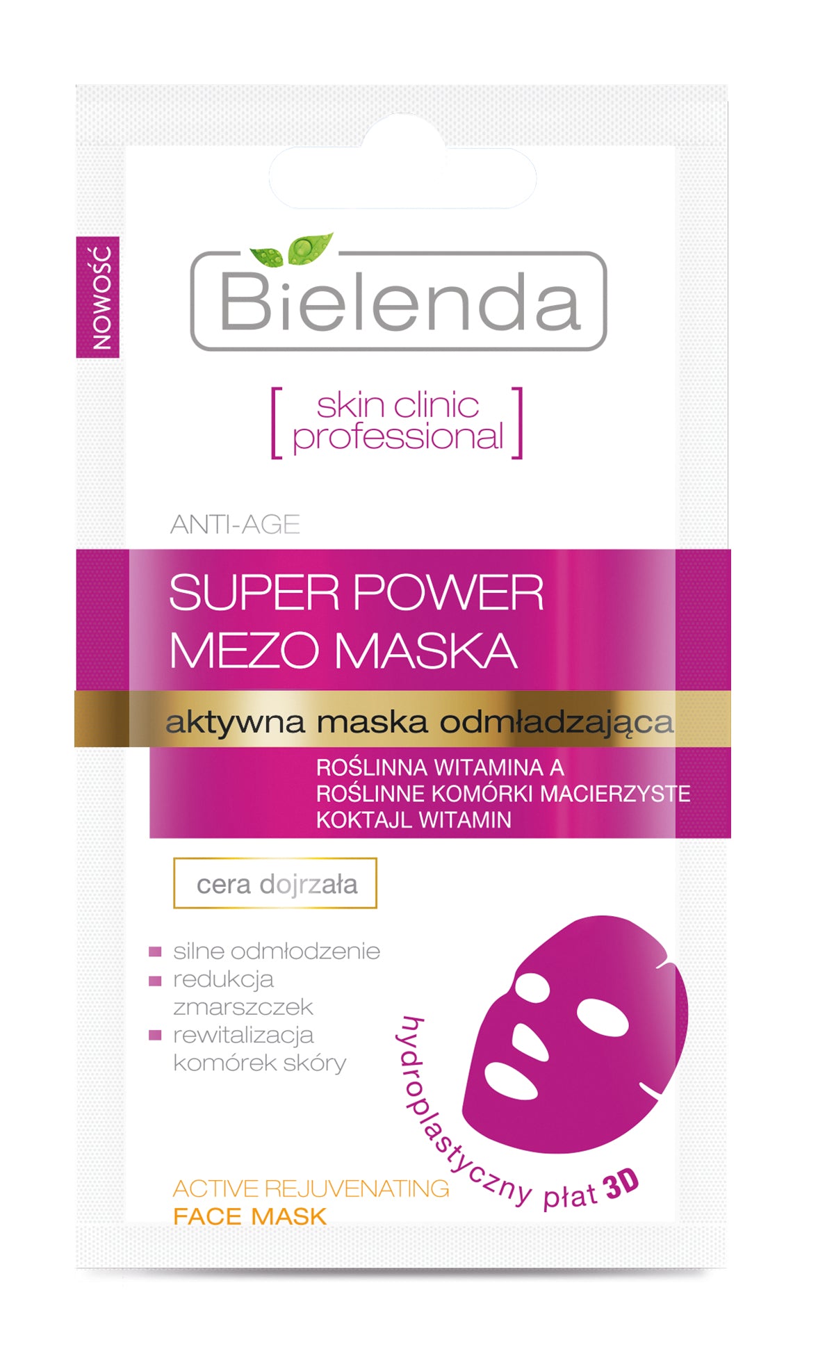 SKIN CLINIC PROFESSIONAL - Active rejuvenating mask in a 3D hydroplastic sheet for the face ANTI-AGE, capacity 10 g.