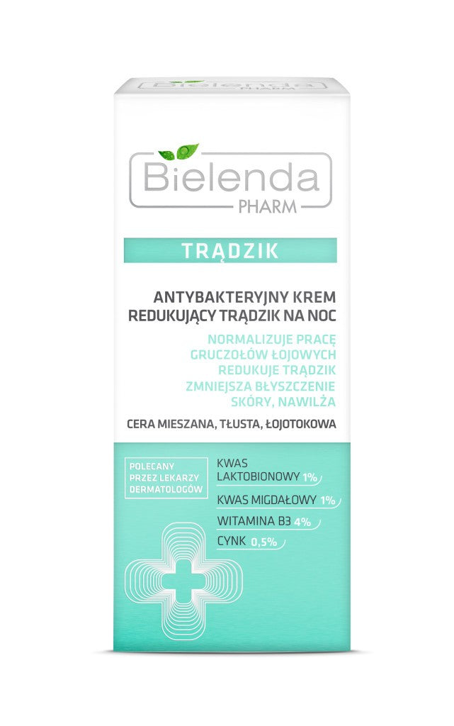 PHARM Acne - Antibacterial acne-reducing night cream, 50 ml capacity.