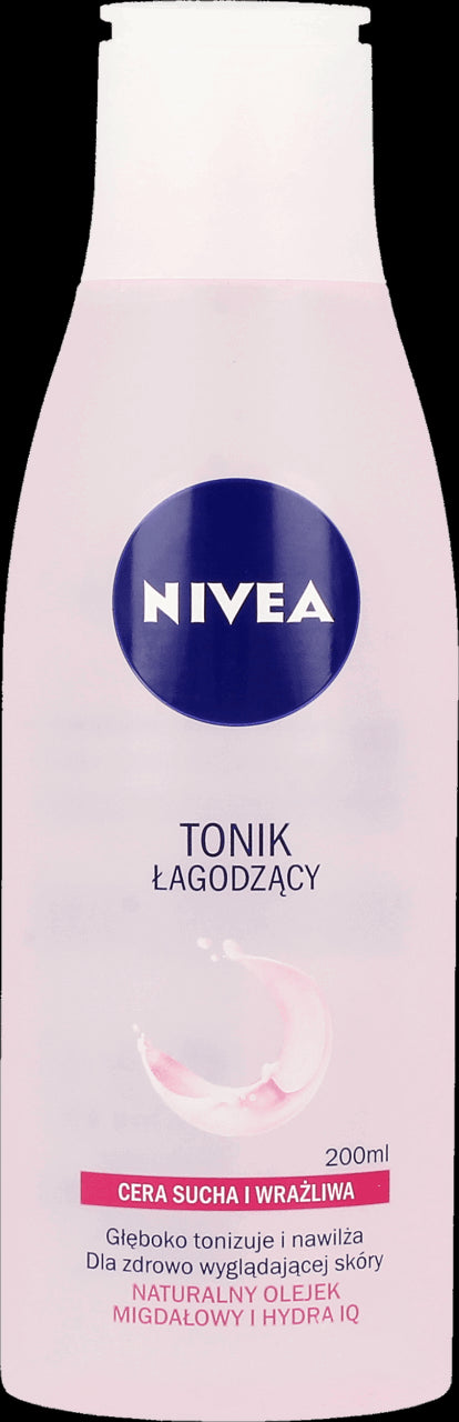 Nivea - soothing tonic for dry and sensitive skin, 200 ml capacity.