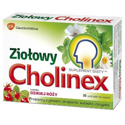 Cholinex ziołowy - pastylki do ssania o smaku dzikiej róży, 16 szt.