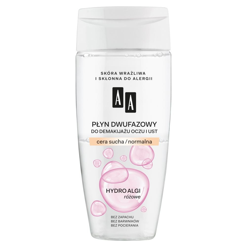 HYDRO ALGI różowe - płyn dwufazowy do demakijażu oczu i ust cera sucha/ normalna, poj. 150 ml.
