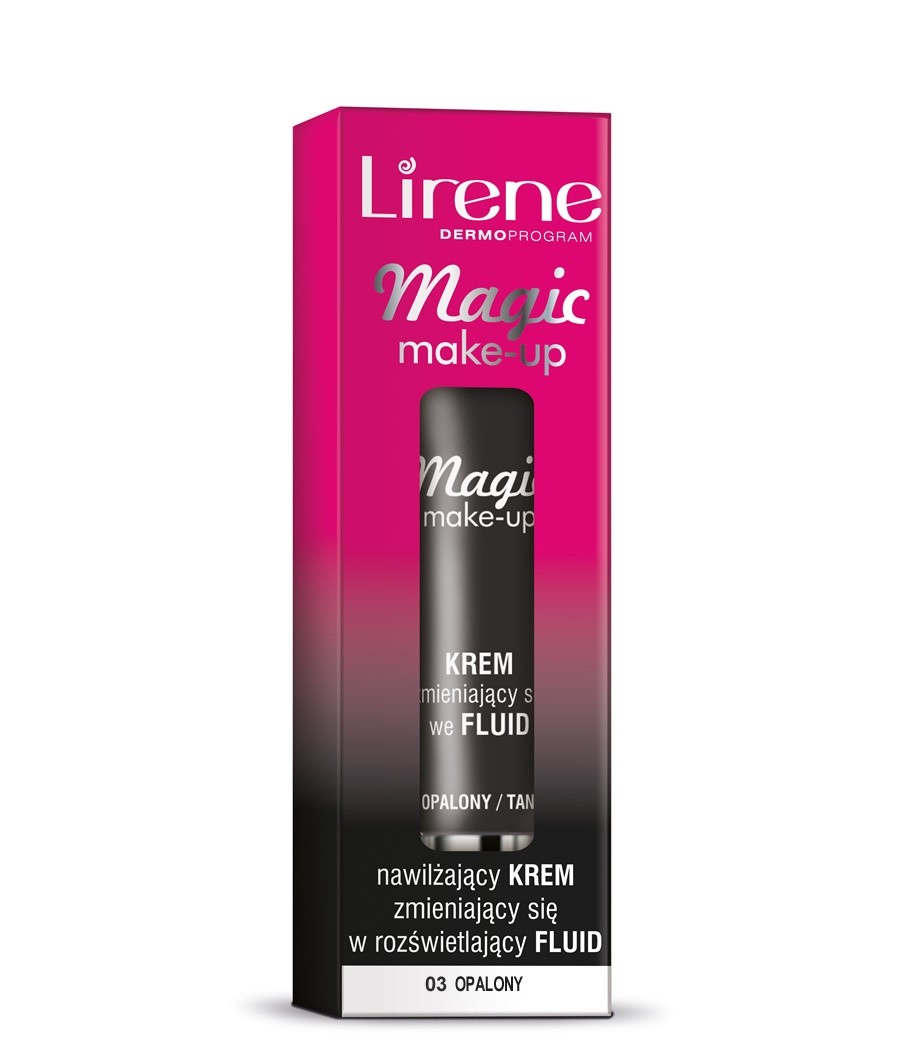 Lirene Magic Makeup - Nawilżający KREM zmieniający się w rozświetlający FLUID, Opalony 03, poj. 30 ml.