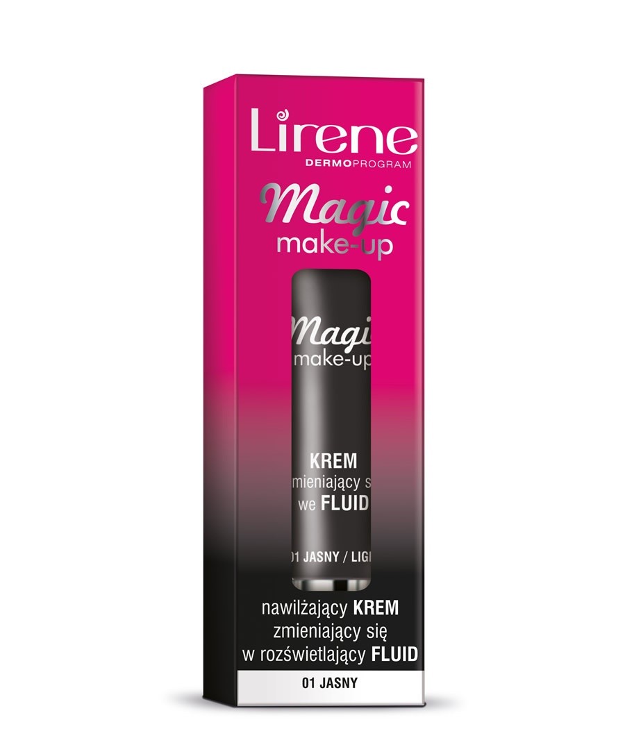 Lirene Magic Makeup - Nawilżający KREM zmieniający się w rozświetlający FLUID, Jasny 01, poj. 30 ml.