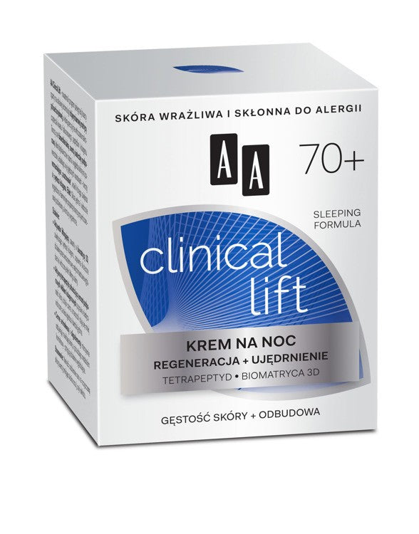 AA CLINICAL LIFT 70+, krem na noc regeneracja+ujędrnienie, poj. 50 ml.
