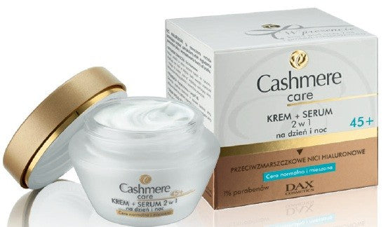 Cashmere Care - krem + serum 2w1 na dzień i na noc 45+ dla cery normalnej i mieszanej, poj. 50 ml.