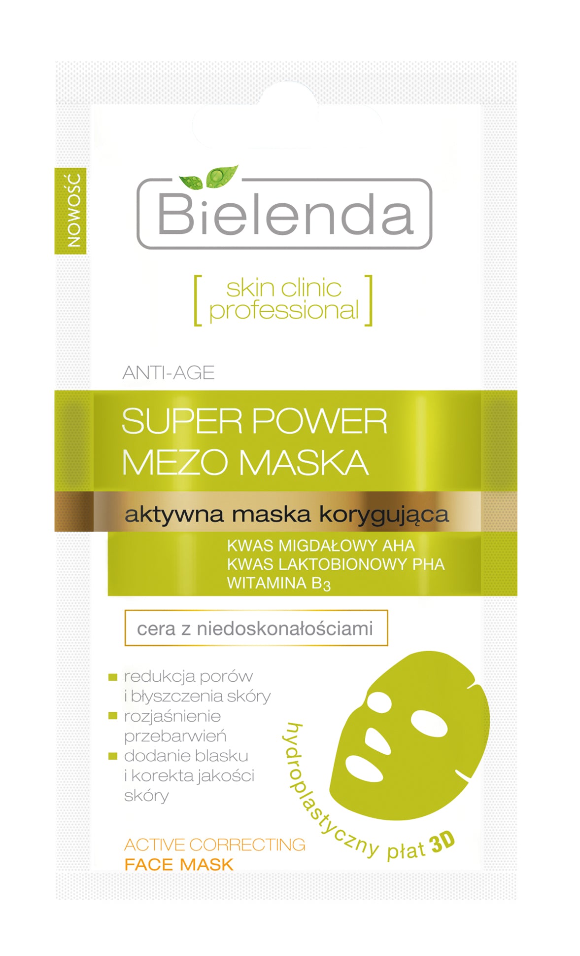SKIN CLINIC PROFESSIONAL - aktywna maska korygująca w hydroplastycznym płacie 3D na twarz ANTI-AGE, poj. 10 g