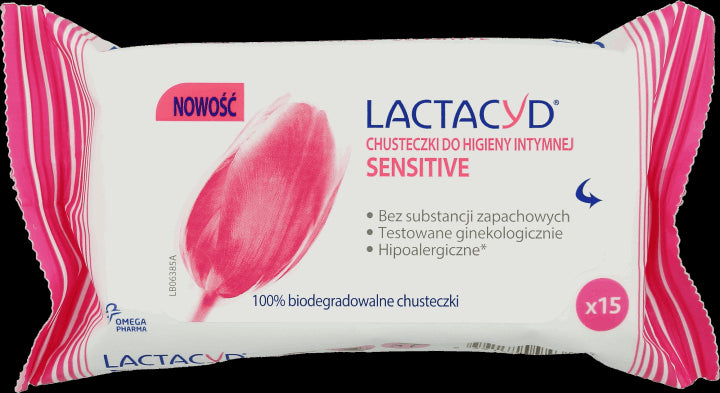 Lactacyd Sensitive - chusteczki do higieny intymnej, 15 szt