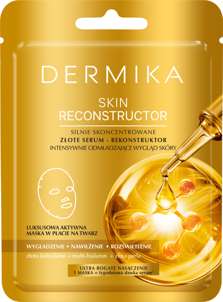 Dermika Skin Reconstructor - Gold Serum Sheet Face Mask – Colloidal Gold & Multi-Hyaluron Complex, 1 pc.