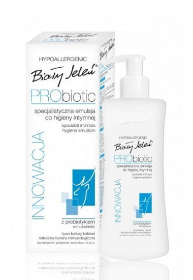 BIAŁY JELEŃ PRObiotic - specjalistyczna, hipoalergiczna emulsja do higieny intymnej, poj. 265 ml