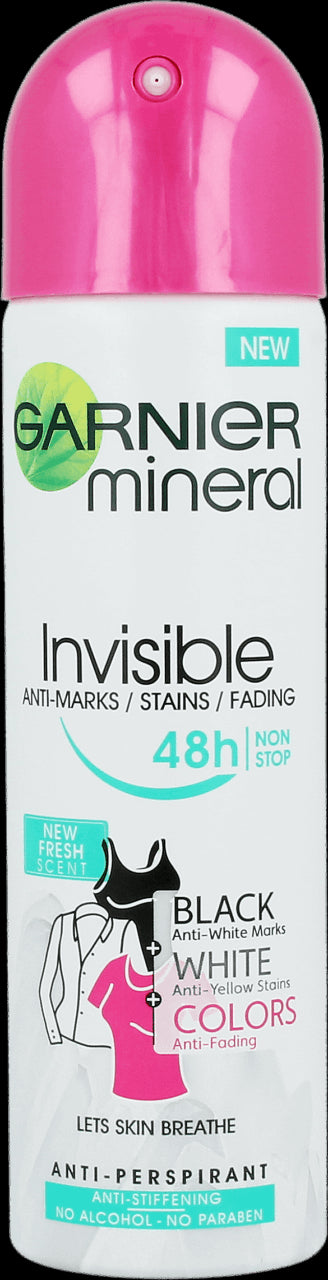 Garnier Mineral Invisible 48H New Fresh Scent - antyperspirant w sprayu dla kobiet, poj. 150 ml