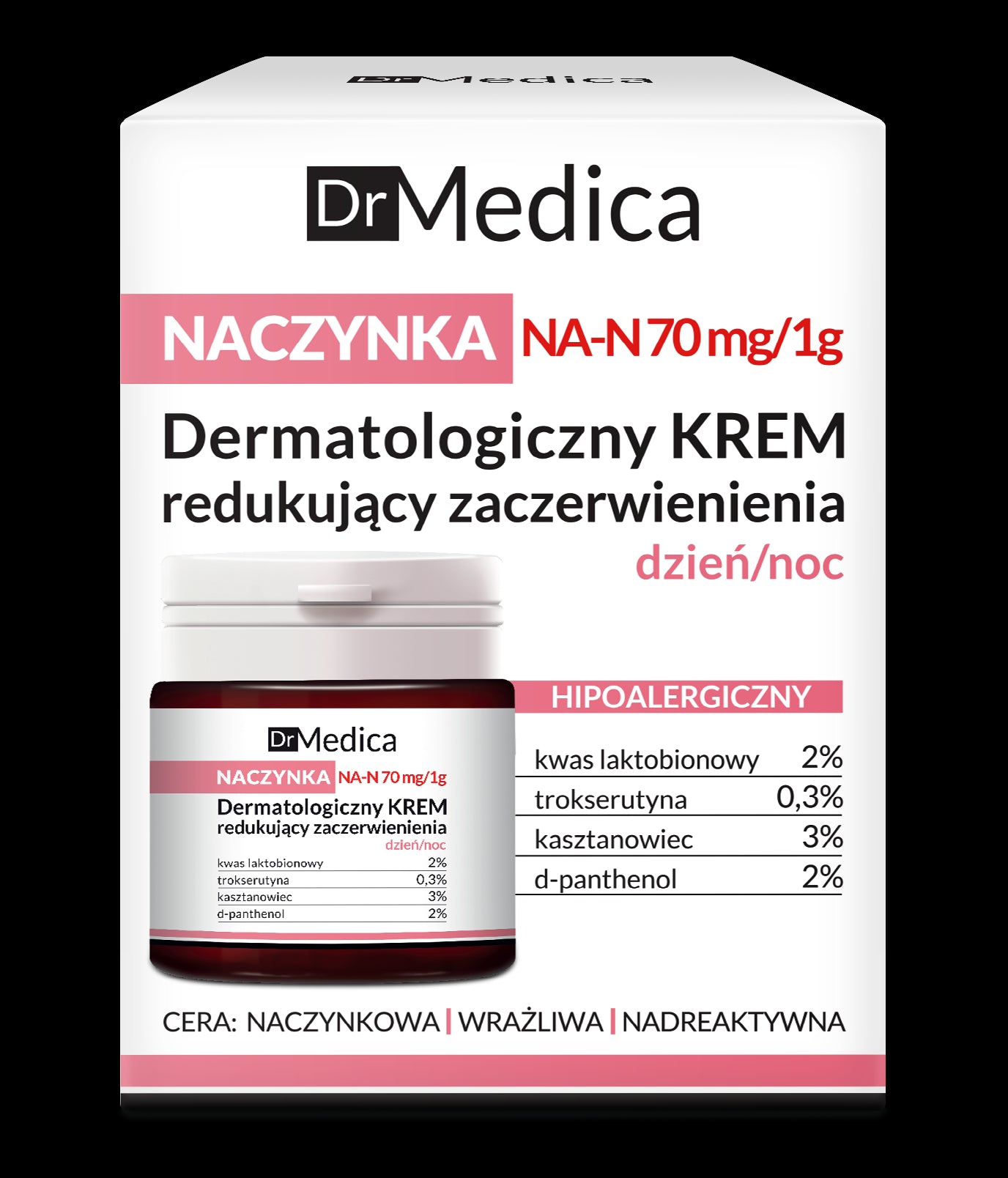 Dr Medica NACZYNKA - dermatologiczny krem redukujący zaczerwienienia HIPOALERGICZNY dzień/noc, poj. 50 ml