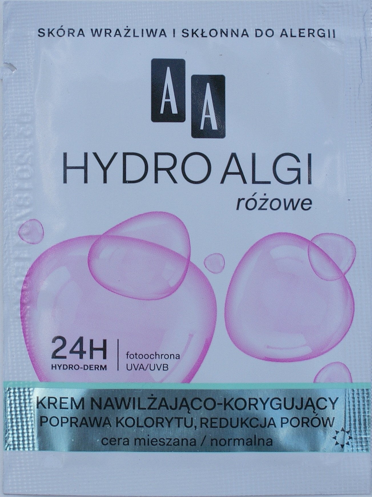 AA HYDRO ALGI różowe - krem nawilżająco-korygujący na dzień, poj. 1,5 ml *** TESTER ***