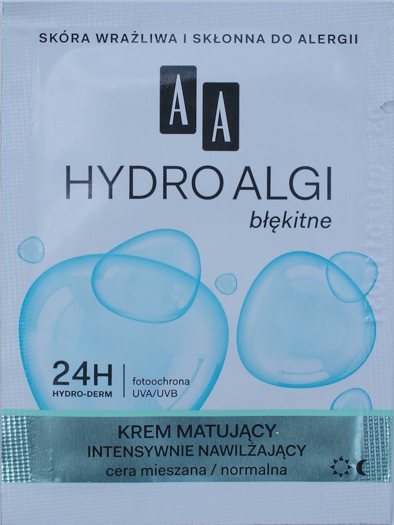 AA HYDRO ALGI błękitne - krem matujący intensywnie nawilżający dzień/noc, poj. 1,5 ml *** TESTER ***