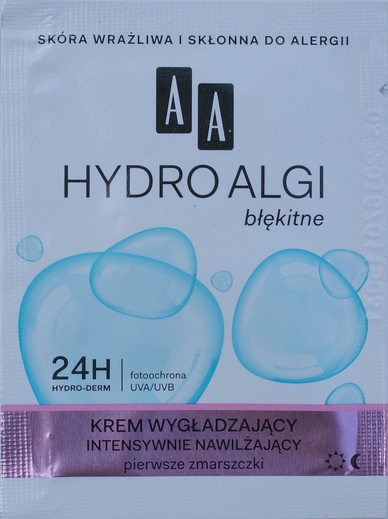 AA HYDRO ALGI błękitne - krem wygładzający intensywnie nawilżający dzień/noc, poj. 1,5 ml *** TESTER ***